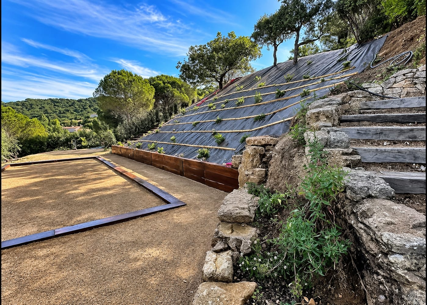 Mur de soutènement en cours de construction dans le golfe de Saint-Tropez
